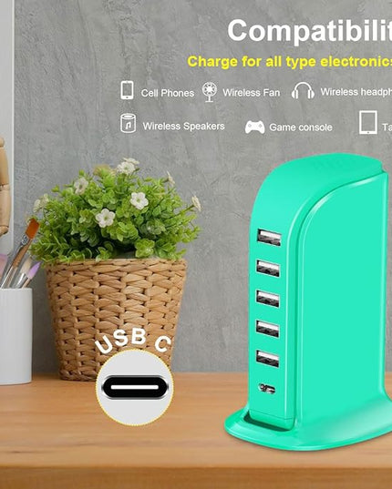 USB Tower Charging Station Upoy, Multiport Chargers for Multiple Devices 40W, Small Charging Hub for Desk, Office, Travel, USB Power Block Adapter for iPhone/Ipad