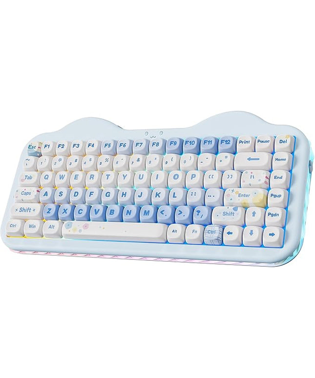 YUNZII C75 Wireless Mechanical Keyboard,75% Layout, Hot-Swappable NKRO,BT5.0/2.4G/USB-C Mode,Dye-Sub PBT MOA Keycaps,RGB Gasket Mount,Cute Cake Design for Mac/Win/Gaming (Blue, Candy Switch)