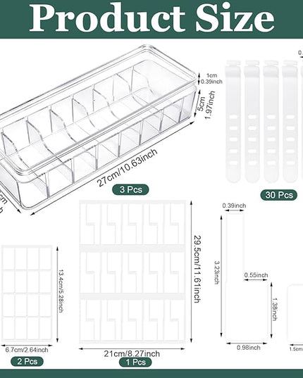 Cable Organizer Box with Lid, 3 Pcs Clear Cord Storage Organizer with 30 Cable Ties 62 Cable Labels, Charger Organizer for Office Desk Drawer Organizers and Accessories