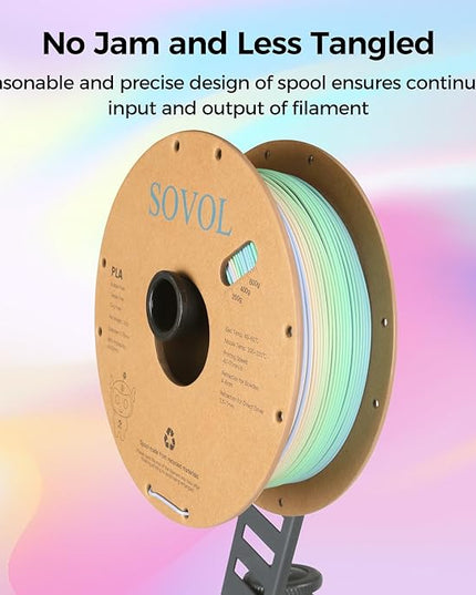 Sovol 3D Printer Matte Multicolored Fast Change Rainbow PLA 1kg (2.2 lbs) Spool 3D Printing Materials, Dimensional Accuracy +/- 0.03 mm, 1.75 mm, Matte Macaron Rainbow