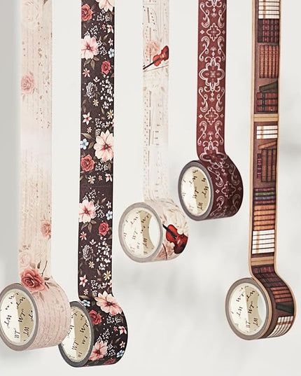 WT Academia Washi Tape Set, 5 Rolls, Original Designs, Vintage Floral Decorative Masking Tape, DIY Crafts, Bullet Journals, Planners, Scrapbooking, Journals Gifts, Adhesive Wrapping Tape, Paper Tape
