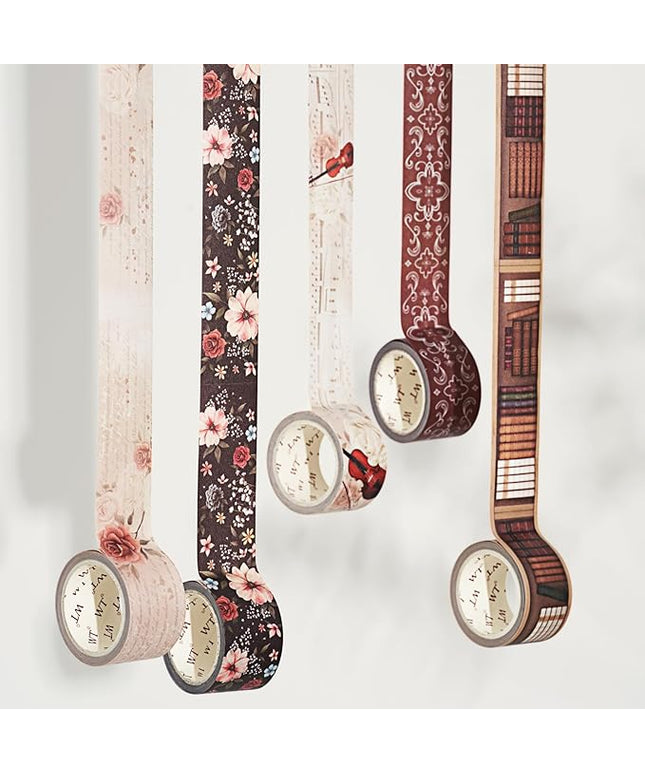 WT Academia Washi Tape Set, 5 Rolls, Original Designs, Vintage Floral Decorative Masking Tape, DIY Crafts, Bullet Journals, Planners, Scrapbooking, Journals Gifts, Adhesive Wrapping Tape, Paper Tape
