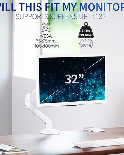 VIVO Single 17 to 32 inch Monitor Height Adjustable Counterbalance Mechanical Arm Desk Stand, Classic, Universal VESA Mount, White, STAND-V001OW