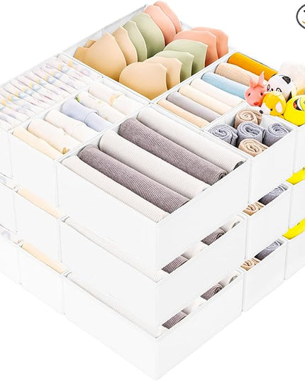 Criusia 15 Pack Drawer Organizer for Clothes, Foldable Dresser Dividers with 3 Sizes, Fabric Storage Bins – White