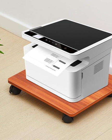 2 Pcs Office Under Desk Printer Stand with 4 Caster Wheels Walnut Movable Printer Copier Shelf and CPU Holder for Home Office Heavy Duty Storage Rack Scanner Fax Machine, 13.78 x 11.81 Inches