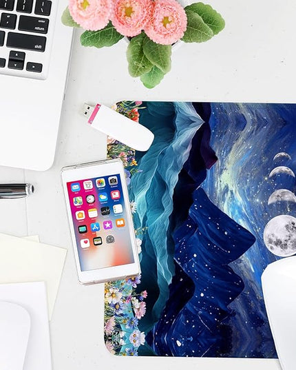 Mountain and Moon Square Mouse Pad,Non-Slip Rubber Base Mouse Pad, Home Office Decoration Desktop Accessory,Laptop Mouse Pad for Office Laptops,9.4x7.8x0.12in