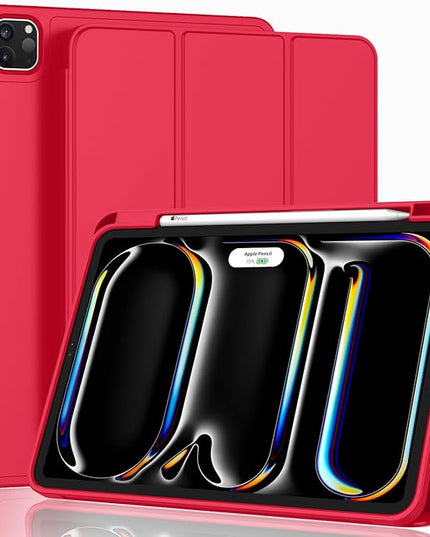 ZryXal iPad Pro 11 Inch Case (M5) 2025/ (M4) 2024 (Model: A2836/A2837/A3006), Trifold Stand Smart Cover with Pencil Holder and Soft TPU Back, Auto Wake/Sleep (Red)