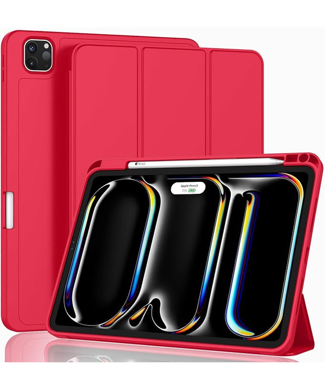 ZryXal iPad Pro 11 Inch Case (M5) 2025/ (M4) 2024 (Model: A2836/A2837/A3006), Trifold Stand Smart Cover with Pencil Holder and Soft TPU Back, Auto Wake/Sleep (Red)