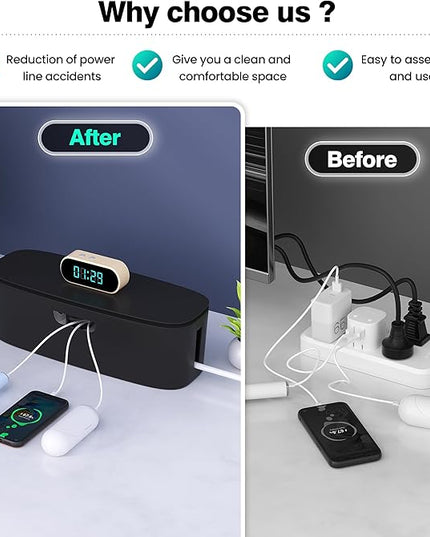 Cable Management Box - Large Cord Organizer Box to Hide Power Strip & Under Desk, TV Computer Wires Cable Organizer Box with Baby Proofs, Desk Cord Organizer for Home/Office - Black