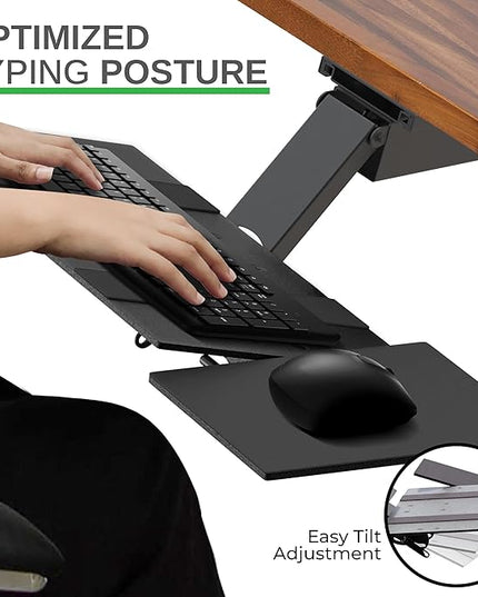 Uncaged Ergonomics KT2-b Under-Desk Adjustable Height & Angle Sit to Stand Up Keyboard Tray with negative tilt Best standing desk computer keyboard holder drawer
