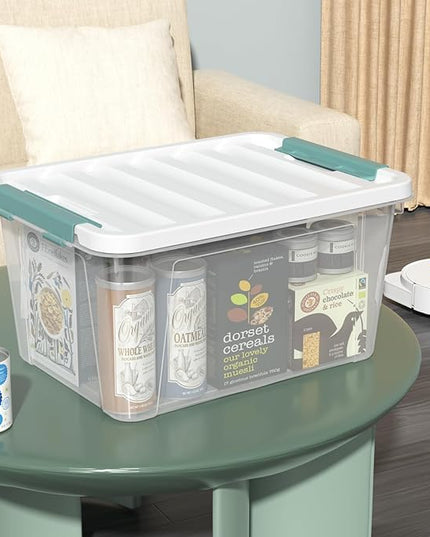 4-pack 20 Quart Latching Boxes with lids, Clear Plastic Storage Container Tote Bins