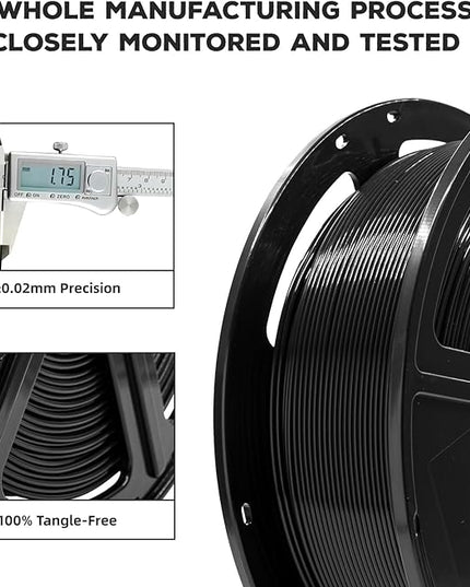 FLASHFORGE PLA Filament 1.75mm, 3D Printer Filament 1kg (2.2lbs) Spool, Dimensional Accuracy +/- 0.02mm, 3D Printing Filament Easy to Use and Fits for Most FDM 3D Printers (Black)