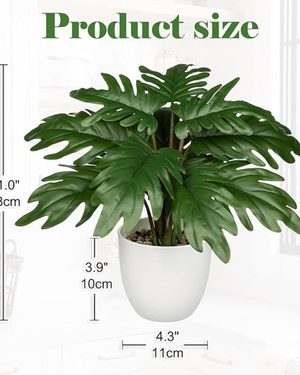 Hollyone Faux Monstera Plant Potted Artificial Monstera Deliciosa Plant Fake Tropical Plants in White Pot for Indoor Outdoor Home Desk Office Garden Farmhouse Decoration