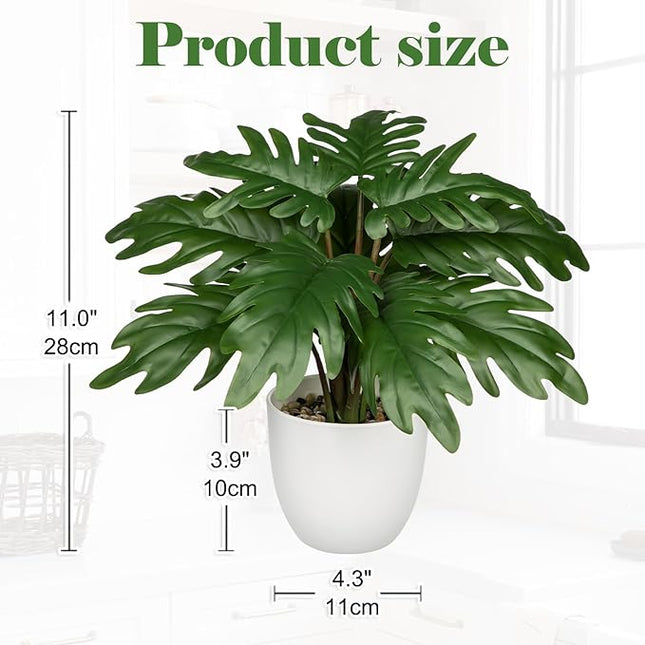 Hollyone Faux Monstera Plant Potted Artificial Monstera Deliciosa Plant Fake Tropical Plants in White Pot for Indoor Outdoor Home Desk Office Garden Farmhouse Decoration