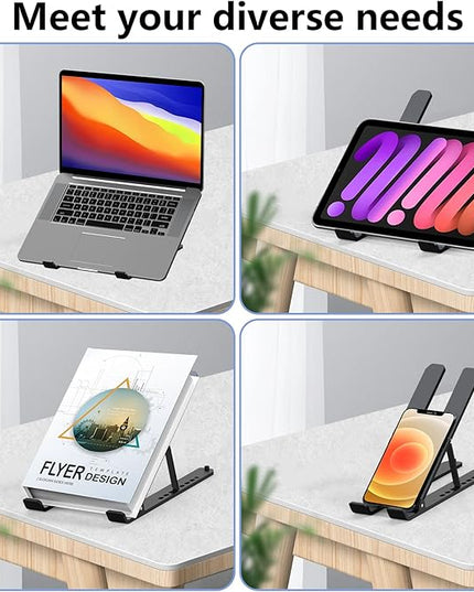 Laptop Stand for Desk, Adjustable Laptop Riser ABS+Silicone Foldable Portable Notebook Holder, Ventilated Cooling Notebook Mount Computer Stand for 10-15.6” Laptops,Tablets-Black