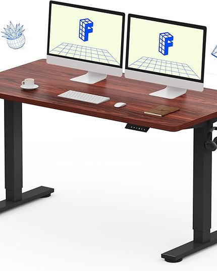 FLEXISPOT EN1 One-Piece Standing Desk with 1-Inch Thick Desktop, 55"x28" Electric Height Adjustable Desk for Home Office & Multi-Device Workstations, Mahogany