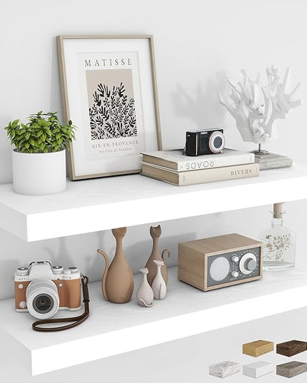 RICHFOCUS 36Inch Floating Shelves for Wall 2 Pack Shelves for Bedroom|Kitchen|Bathroom Wall Mounted Rustic Wood Floating Shelf with Invisible Brackets for Books|Storage|Decor, White