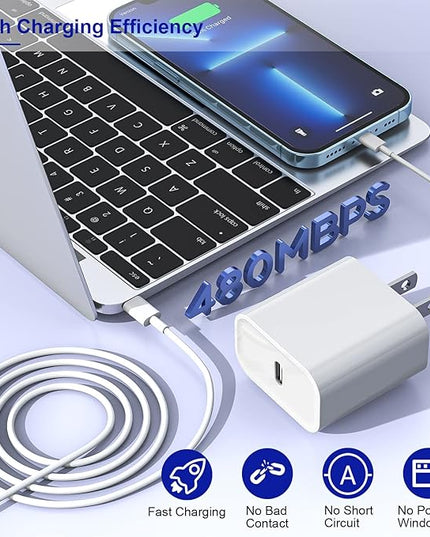10FT iPhone Fast Charger,3Pack Extra Long[Apple MFi Certified]iPhone Charger Fast Charging Quick 10Foot USB C to Lightning Cable Cord Adapter Block for iPhone 14 Pro Max/14 Plus/13/12Mini/11/XS/X/iPad