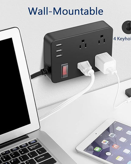 Outdoor Power Strip Weatherproof,Waterproof Surge Protector with 4 Outlets,3 USB,Shockproof Overload Protection, Multi Outlet Extension for Camping, Garden, Kitchen, Bathroom, 6ft Cord,with Flat Plug