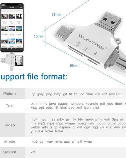 SD/Micro SD Card Reader for iPhone/ipad/Android/Mac/Computer/Camera,Portable Memory Card Reader 4 in 1 Micro SD Card Adapter&Trail Camera Viewer Compatible for TF and SD Card