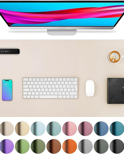 Aothia Large PU Leather Desk Pad Protector – Non-Slip Mouse Pad & Writing Mat for Office/Home, Waterproof, Easy to Clean (23.6" x 13.7", Eggshell)