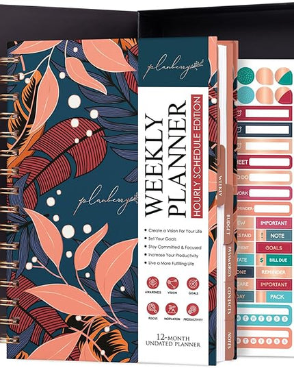 PLANBERRY Hourly Schedule Planner Premium – Undated Weekly Organizer with Time Slots & Monthly Budget – Time Management, Goal Setting, to-Do List & Habit Tracker –6.9″x8.5″(Tropical Night)