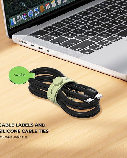 36-Pack Silicone Cable Ties and Cable Labels Sets, 24 Silicone Cord Ties+12 Identification Cord Labels，Reusable Wire tie and Wire Tags for Cable Management (Black+White)