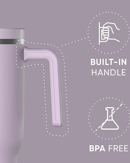 Hydrapeak Voyager 40 Oz Stainless Steel Tumbler with Handle, Insulated Water Bottle With Straw & Lid, Cupholder Friendly Reusable Travel Mug (Blush)