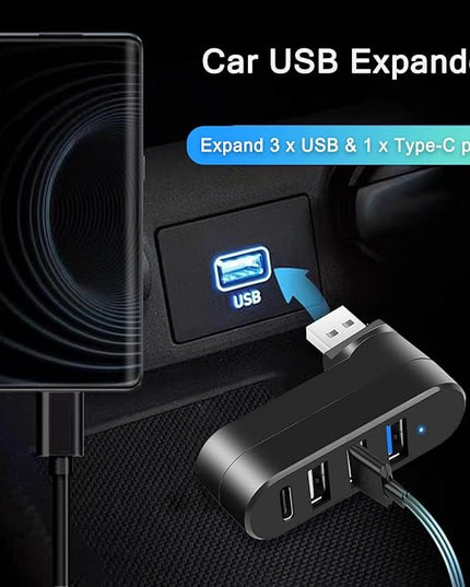 VIENON 4-Port USB 3.0 Hub [90°/180° Degree Rotatable], USB Splitter with PD-in 5W USB C Port, USB Extender for Laptop, Car, iMac, MacBook Air, MacBook Pro, and More