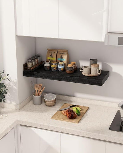 Fun Memories Black Floating Shelves 30" W x 12" D, 12 Inch Deep Floating Shelf for Books, Bathroom, Living Room, Rustic Wood Wall Shelves, 2 Inch Thicked Storage Shelf for Home Storage, Set of 2
