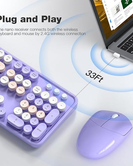 MOFII Wireless Keyboard and Mouse Combo,2.4GHz Retro Full-Size Keyboard with Number Pad and Cute Wireless Mouse for Computer PC Desktops Laptop WindowsxP/7/8/10 Purple Colorful