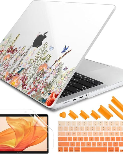 DONGKE Case for M5 MacBook Pro 14 inch 2025 2024-2021 M4 M3 M2 M1, Plastic Hard Shell Cover Compatible with A3434 A3112 A3401 A3185 A2992 A2779 A2442 Retina XDR Display & Touch ID, Floral Illustration