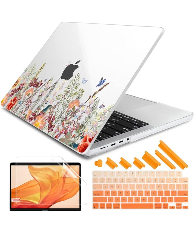 DONGKE Case for M5 MacBook Pro 14 inch 2025 2024-2021 M4 M3 M2 M1, Plastic Hard Shell Cover Compatible with A3434 A3112 A3401 A3185 A2992 A2779 A2442 Retina XDR Display & Touch ID, Floral Illustration