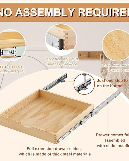 Menkxi 2 Set Pull out Tray Cabinet Organizer Wooden Pull Drawers storage Slide out Pantry Shelf for Base Cabinet Kitchen Gentle Close Fully Assembled Accessories(Wood Color,21'' X 21'' X 3'')