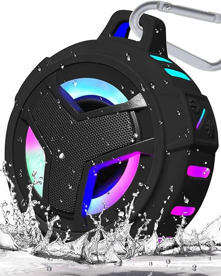 EBODA Bluetooth Shower Speaker, Portable Bluetooth Speakers, IP67 Waterproof Wireless Speaker with LED Light, Floating, 2000mAh, True Wireless Stereo for Kayak, Beach, Gifts for unisex -Black
