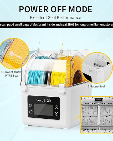 Sovol Filament Dryer 2025, SH01 Filament Dehydrator 3D Printer Spool Holder with Upgraded Fan, Dry Box for Keeping Filament Dry, Compatible with 1.75mm, 2.85mm PLA PETG TPU ABS