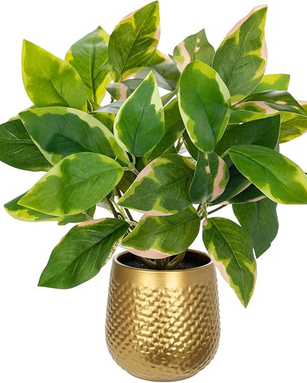 Oairse Articicial Plants Indoor Small Fake Plants in Pots Faux Pothos N‘ Joy Potted Plant Fake Indoor Plants with Gold Pots for Bathroom Living Room Office Desk Shelves