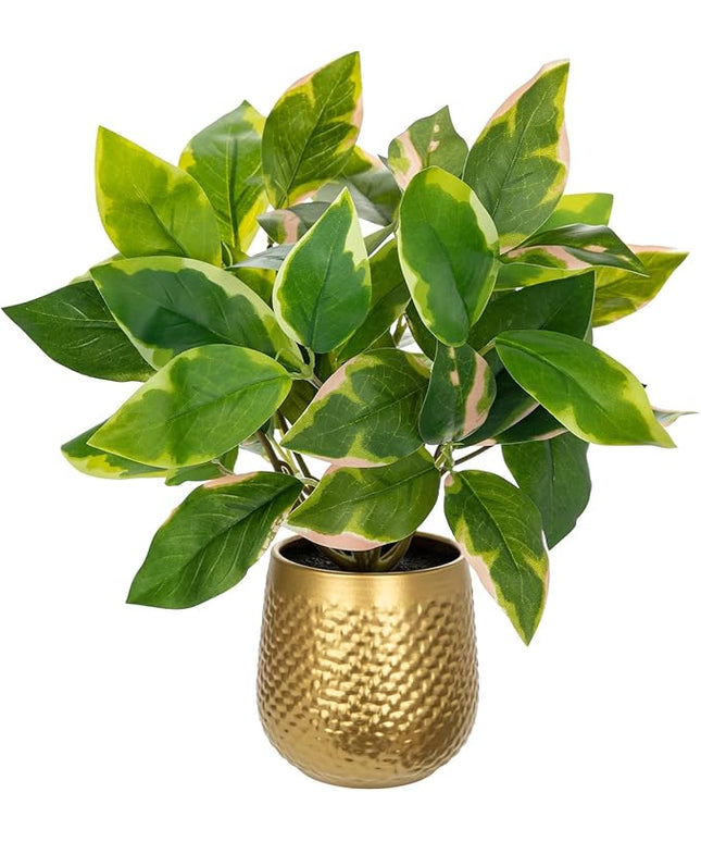 Oairse Articicial Plants Indoor Small Fake Plants in Pots Faux Pothos N‘ Joy Potted Plant Fake Indoor Plants with Gold Pots for Bathroom Living Room Office Desk Shelves