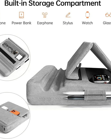 TpeeTeek Tablet Pillow Stand with Storage, Foldable iPad Holder for Lep, Bed, Sofa, and Desk - Soft Pad Dock with Pocket and Stylus Mount Compatible with 4-13" iPad Pro/Air/Mini, Galaxy Tab, Kindle