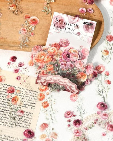 120 Pieces Vintage Transparent PET Floral Stickers for Journaling, 4 Styles Watercolor Flower Set, Decorative Sticker for Scrapbooking, Junk Journal Supplies, Collage