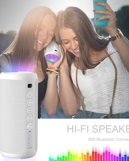 Ortizan Portable Bluetooth Speaker: IPX7 Waterproof, 24W Loud Sound, Deep Bass, Bluetooth 5.3, LED Lights, Wireless Stereo Pairing, 30H Playtime, for Home/Outdoor/Party/Beach, Birthday Gift (White)