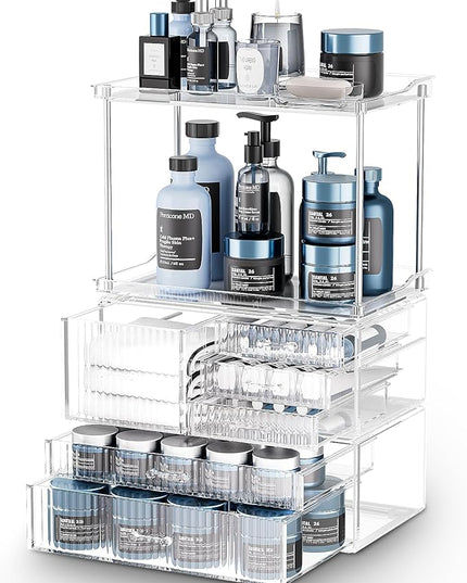 Acina Bathroom Countertop Organizers and Storage: 2-Tier 6-Drawer Makeup Organizer Countertop, Easy to Install, Ideal for Bathroom Storage, Vanity, Perfume, Large Skincare Items, Present, Clear