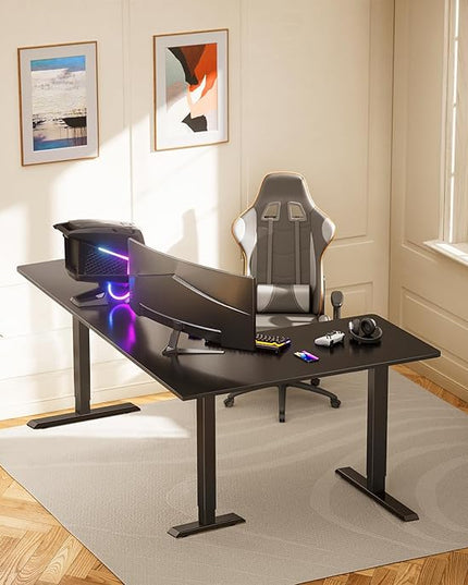 ErGear L Shaped Standing Desk, 75" x 63" Electric Adjustable Height Sit Stand Desk, Ergonomic Large Computer Table, Left & Right Interchangeable Installation, Suitable for Home Office Use, Black