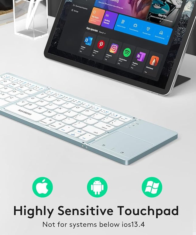 Samsers Foldable Bluetooth Keyboard with Touchpad - Portable Wireless Keyboard with Holder, Rechargeable Full Size Ultra Slim Pocket Folding Keyboards for Android Windows iOS Tablet & Laptop - Blue