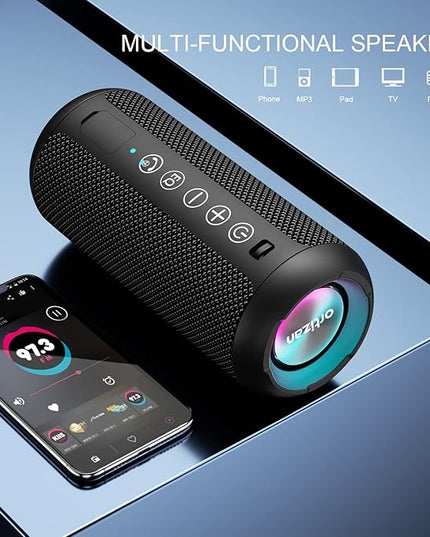 Ortizan Portable Bluetooth Speaker x Stocking Stuffers: IPX7 Waterproof, Wireless, Big Sound, Deep Bass, Dual Pairing, 30H Playtime, White Elephant Gift for Adults Men Women Teen Boys Girls (Black)