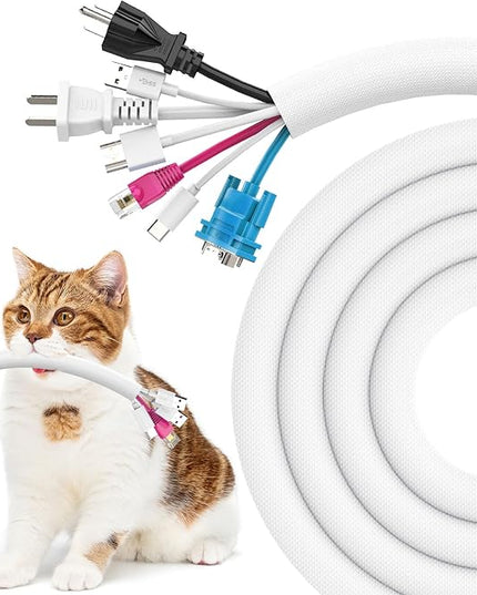 UOMTFAI Dog and Cat Cord Protector 10ft - 1inch, Flexible Cable Sleeve for Easy Cord Management, Protects Cables from Pets Chewing, Ideal for USB, Power, Audio and Video Cords - White