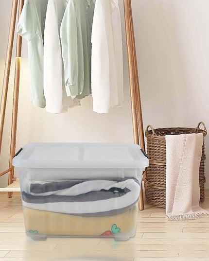 50 Quart Clear Storage Container with Lids and Wheels, 4-Pack Clear Plastic Latching Bins