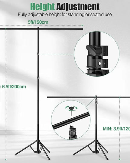Green Screen Backdrop Kit, 5×7ft Portable Greenscreen Background with Adjustable T-Shaped Stand, 5 Clamps, Carrying Bag for Parties, Streaming, Photography, Zoom, Gaming, Video Studio