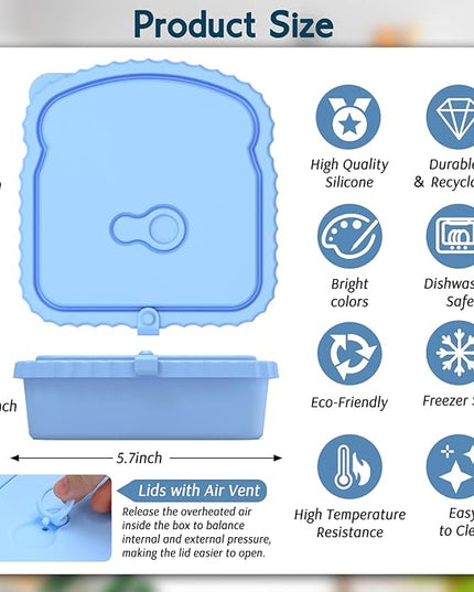 4 Pack Sandwich Containers, Reusable Snack Containers & Sandwich Box for Breakfast, Leak-Proof Lunch Containers Sandwich Bags for Picnic, Office, Travel