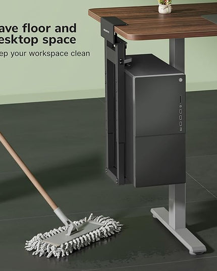 Mount-It! Under Desk PC Mount for Standing Desk, Heavy-Duty Clamp-On CPU Holder, Adjustable Computer Tower Mount for Desk, No-Drill, 66 lb Capacity, Fits Mid & Full Towers